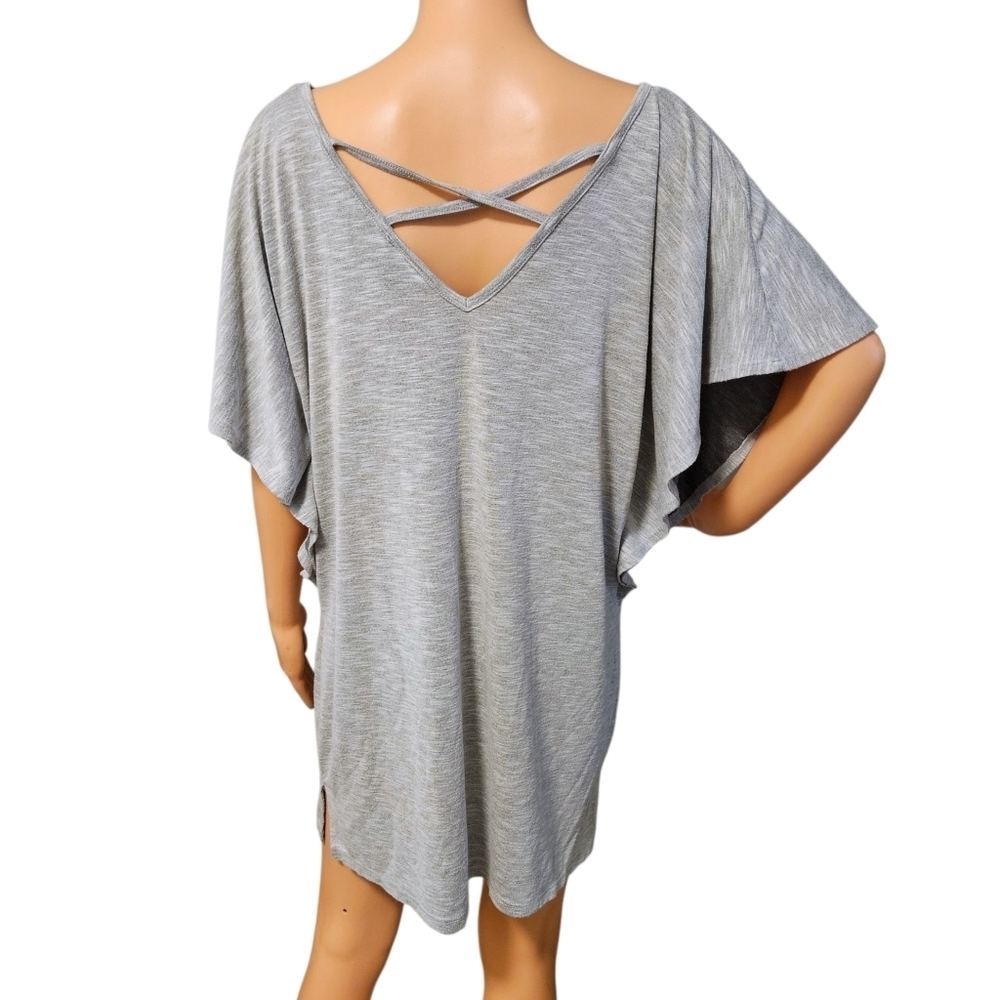 Wearabouts Gray V-Neck Swim Cover-Up Dress M Dolman Sleeve Strappy Back Beach - Picture 2 of 8